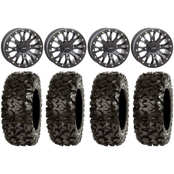 System 3 SB-4 Black (4+3) 14" Wheels 28" Rip Saw Tires Sportsman RZR Ranger