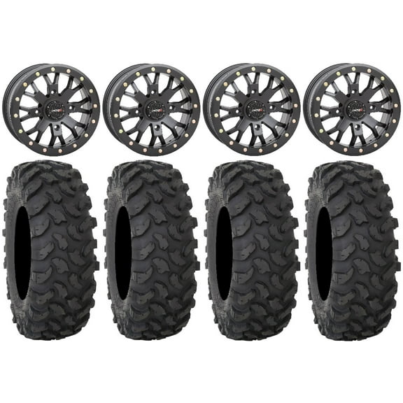 System 3 SB-4 Black (4+3) 14" Wheels 28" XTR370 Tires Sportsman RZR Ranger