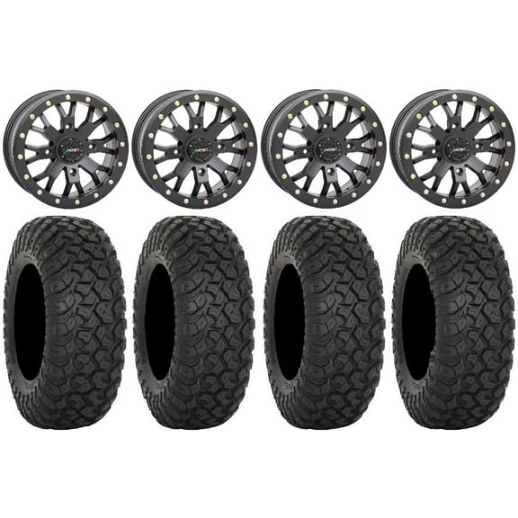 System 3 SB-4 Black (4+3) 14" Wheels 30" RT320 Tires Polaris RZR XP 1000 / PRO XP / Ranger XP 900/1000