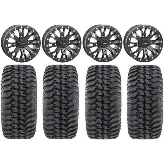 System 3 SB-4 Black (6+1) 14" Wheels 28" Regulator Tires Sportsman 550 850 1000
