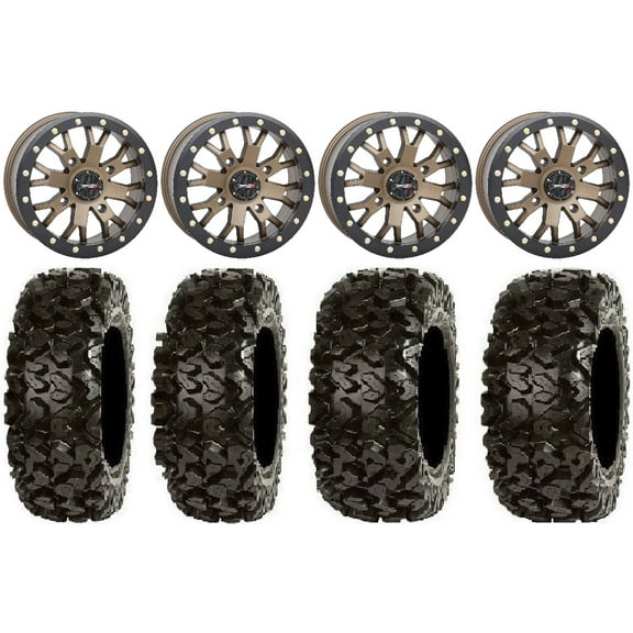 System 3 SB-4 Bronze (4+3) 14" Wheels 27" Rip Saw Tires Sportsman RZR Ranger