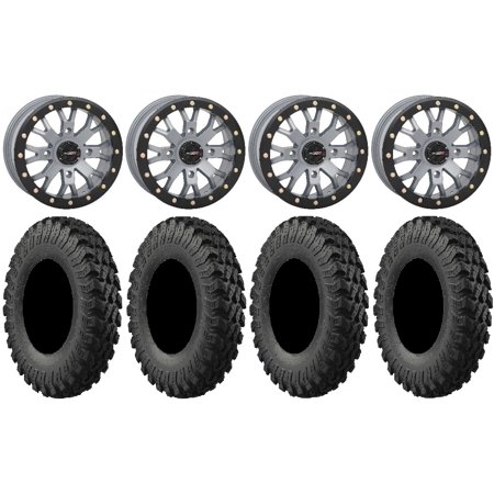 System 3 SB-4 Grey (4+3) 14" Wheels 28" MotoRally Tires Kawasaki Teryx Mule
