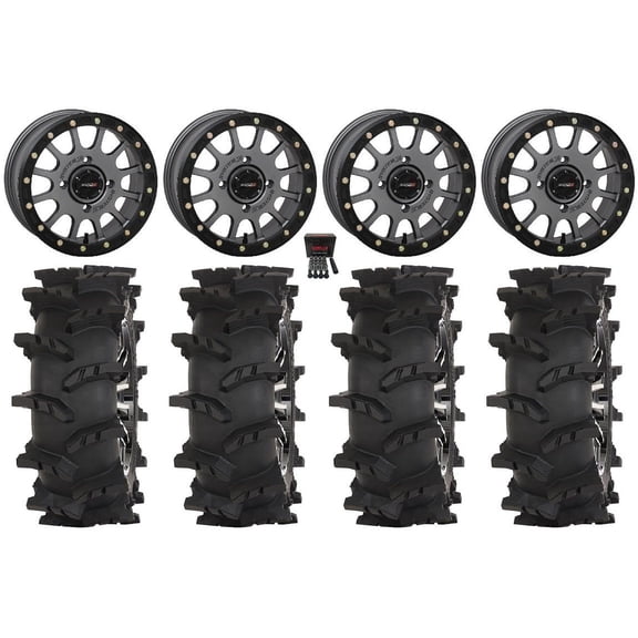 System 3 SB-5 14" Wheels Grey 28" Outlaw Max Tires Can-Am Maverick X3 / Honda Pioneer 1000 / Talon