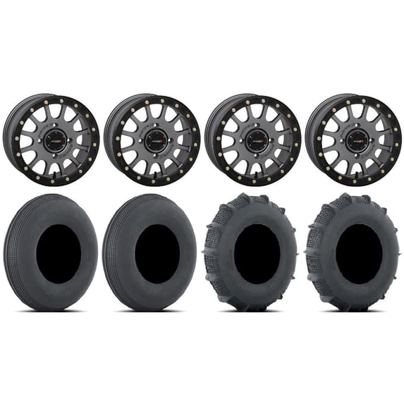 System 3 SB-5 15" Wheels Gunmetal 33" Sand Series SS Tires Can-Am Commander Maverick Renegade Outlander Defender