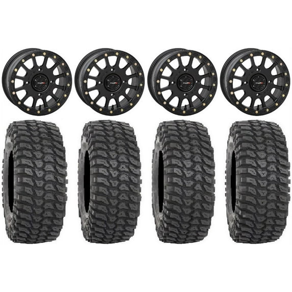 System 3 SB-5 Black 14" Wheels 28" XCR350 Tires Can-Am Commander Maverick Renegade Outlander Defender