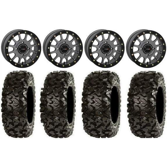 System 3 SB-5 Grey 14" Wheels 26" Rip Saw Tires Can-Am Commander Maverick Renegade Outlander Defender