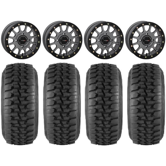 System 3 SB-5 Grey 15" Wheels 30" Desert Series Tires Can-Am Commander Maverick Renegade Outlander Defender