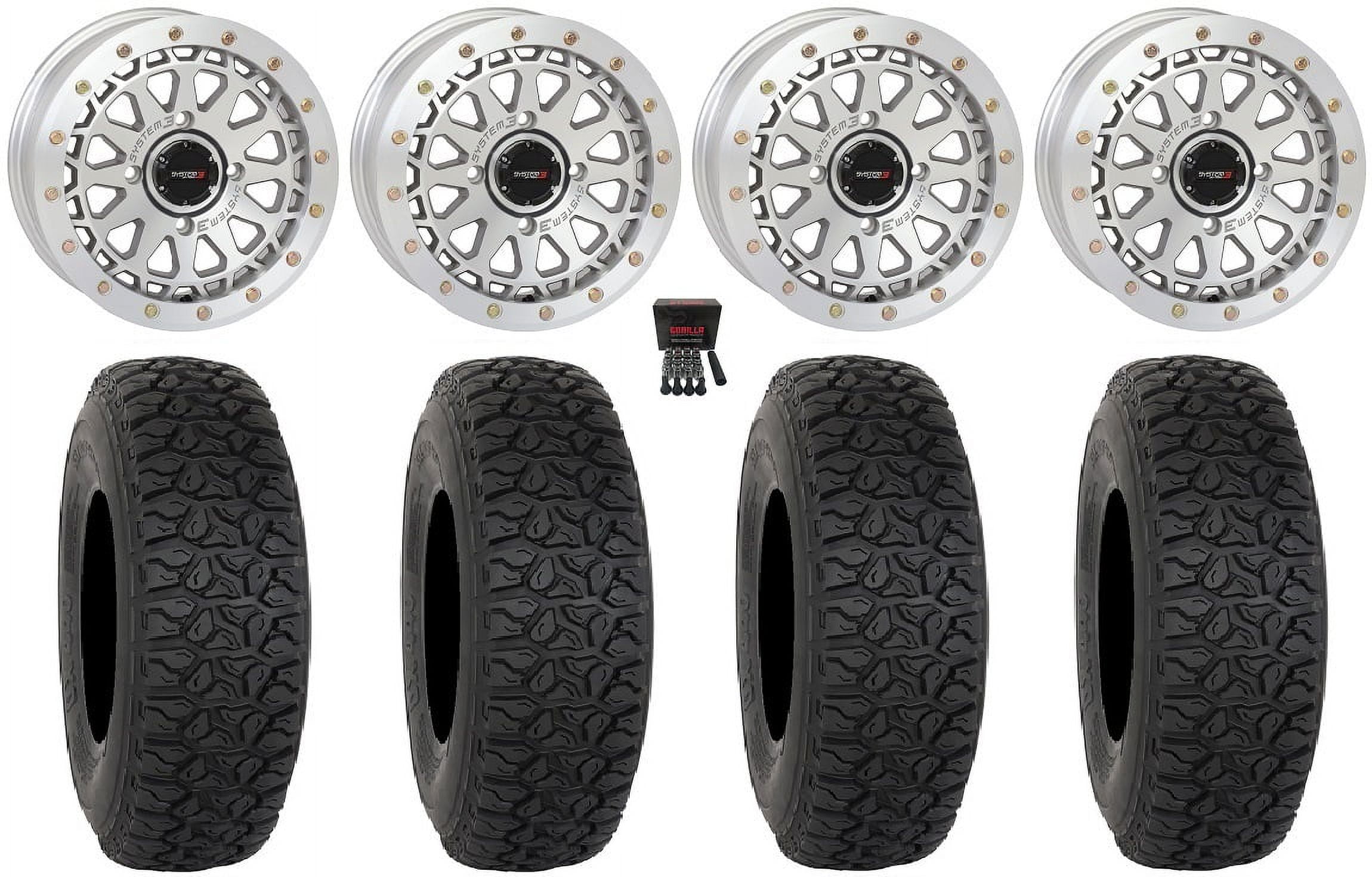 System 3 SB6 15" Wheels Machined (6+1) 35" DX440 Tires Polaris RZR XP