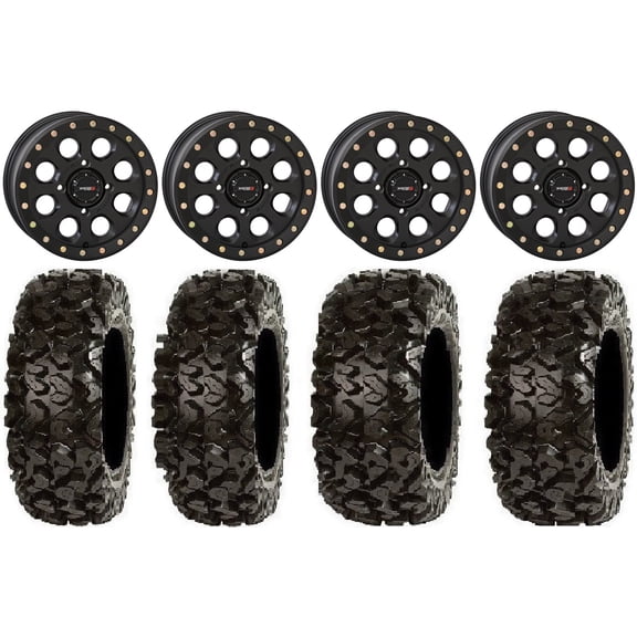 System 3 SB-7 14" Wheels Black (4+3) 27" Rip Saw Tires Sportsman RZR Ranger