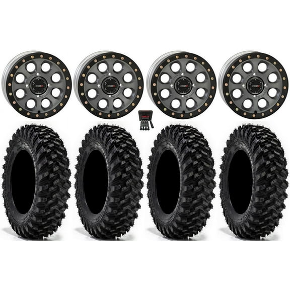 System 3 SB-7 14" Wheels Titanium (4+3) 32" Warrior XT  Tires Polaris RZR XP 1000 / PRO XP / Ranger XP 900/1000