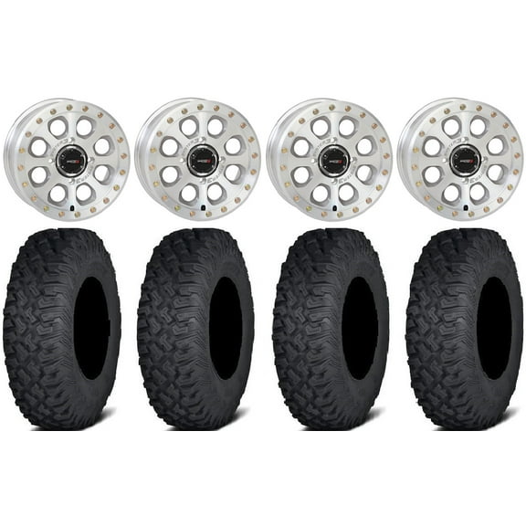 System 3 SB-7 15" Wheels Machined (5+2) 32" Coyote Tires Kawasaki Mule Pro FXT