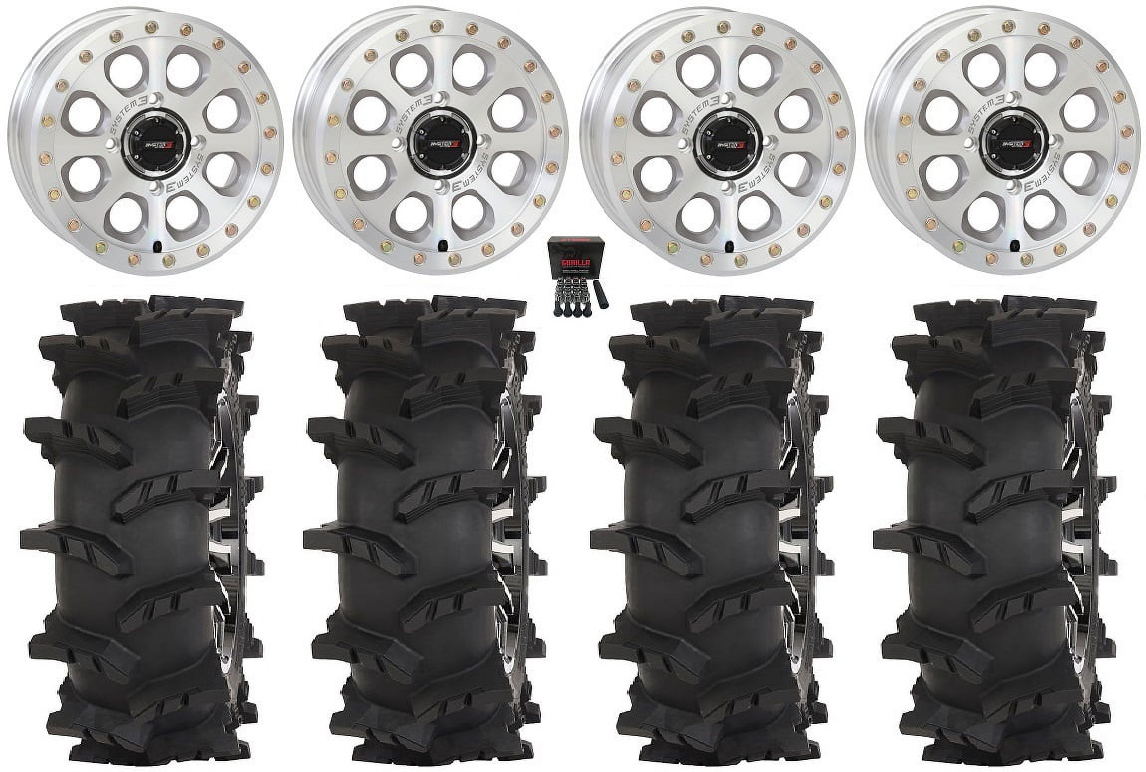 System 3 SB-7 15" Wheels Machined (5+2) 33" Outlaw Max Tires Polaris