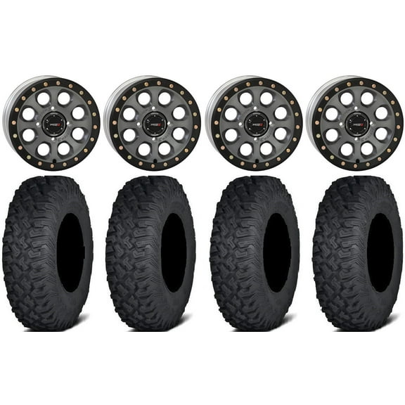 System 3 SB-7 15" Wheels Titanium (4+3) 33" Coyote Tires Kawasaki Mule Pro FXT