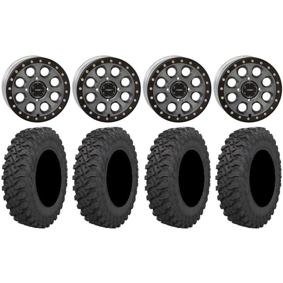 System 3 SB-7 15" Wheels Titanium (6+1/4+3) 33" Pro Runner Tires Honda Talon