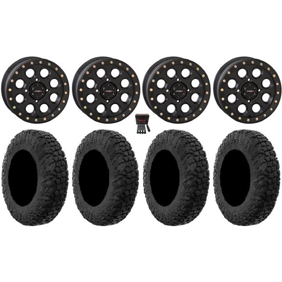 System 3 SB-7 Beadlock 18" Wheels Bk 4+3 34" MotoVator Tires Polaris RZR XP 1000 / PRO XP / Ranger XP 900/1000