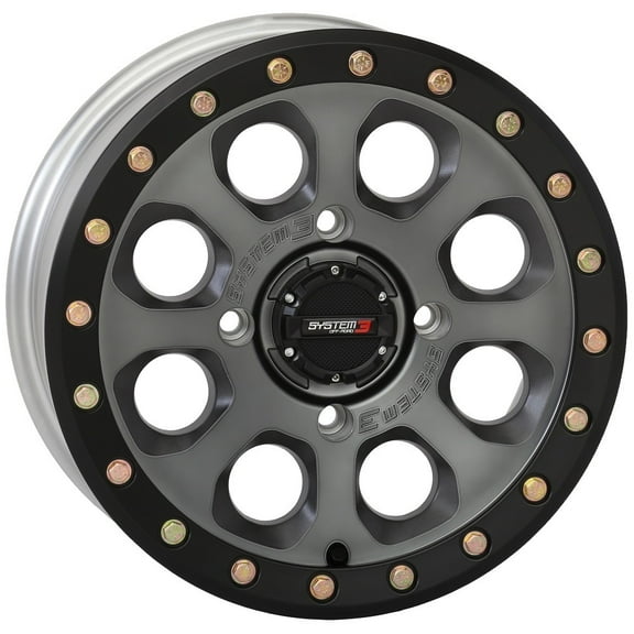 System 3 SB-7 Beadlock 18x7 ATV/UTV Wheel - Titanium (4/156) 4+3 [18S3-7656]