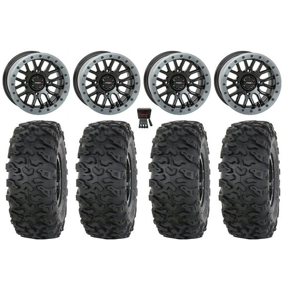 System 3 SB-9 Bdlk 15"Wheels Gloss Bk 32"Roctane T4 Tires KawasakiMuleProFXT