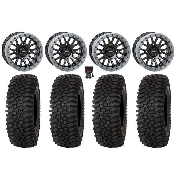 System 3 SB-9 Bdlk 15"Wheels Gloss Bk 37"Roctane STX Tires SportsmanRZRRanger