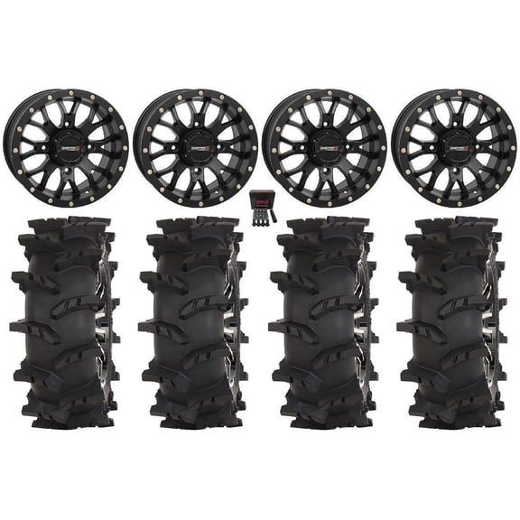 System 3 ST-3 14" Wheels Black 28" Outlaw Max Tires Can-Am Commander Maverick Renegade Outlander Defender