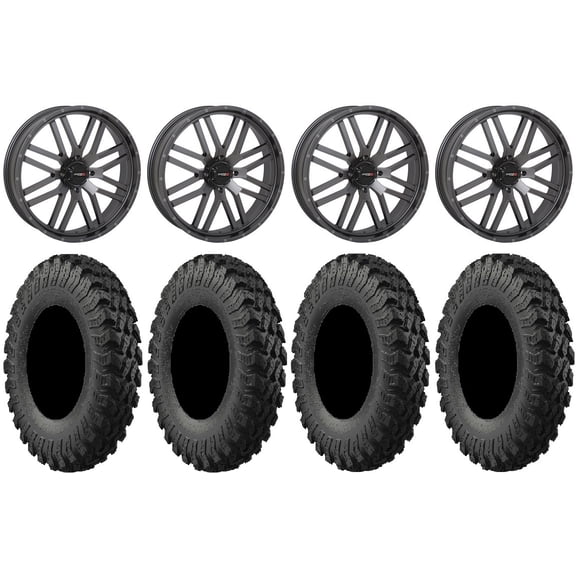 System 3 ST-3 22" Wheels Gunmetal 35" MotoRally Tires Kawasaki Teryx Mule