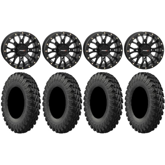 System 3 ST-3 Black 14" Wheels 32" MotoRally Tires Kawasaki Mule Pro FXT