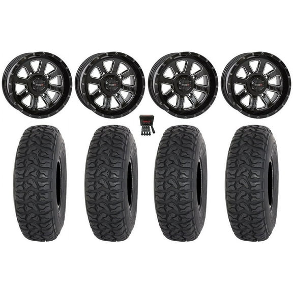 System 3 ST-4 14" Wheels Black 28" Chicane LT Tires Can-Am Commander Maverick Renegade Outlander Defender