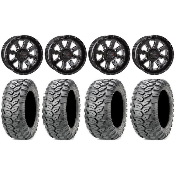 System 3 ST-4 Black 14" Wheels 26" Ceros Tires Yamaha Viking Wolverine YXZ1000R CFMoto ZForce 950 UForce 1000