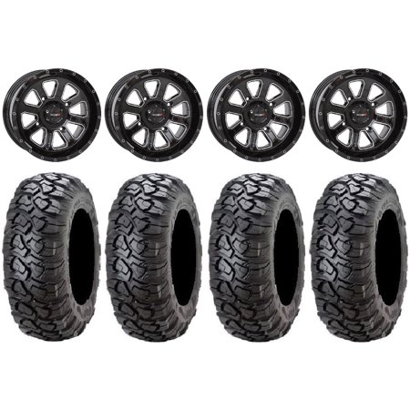 System 3 ST-4 Black 14" Wheels 28" Ultracross Tires Honda Foreman Rancher SRA