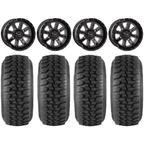 System 3 ST-4 Black 14" Wheels 30" Desert Series Tires Kawasaki Mule Pro FXT