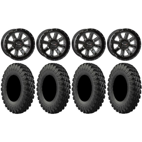 System 3 ST-4 Black 14" Wheels 32" MotoRally Tires Can-Am Commander Maverick Renegade Outlander Defender