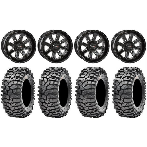 System 3 ST-4 Black 14" Wheels 32" Roxxzilla 396 Tires Can-Am Maverick X3 / Honda Pioneer 1000 / Talon