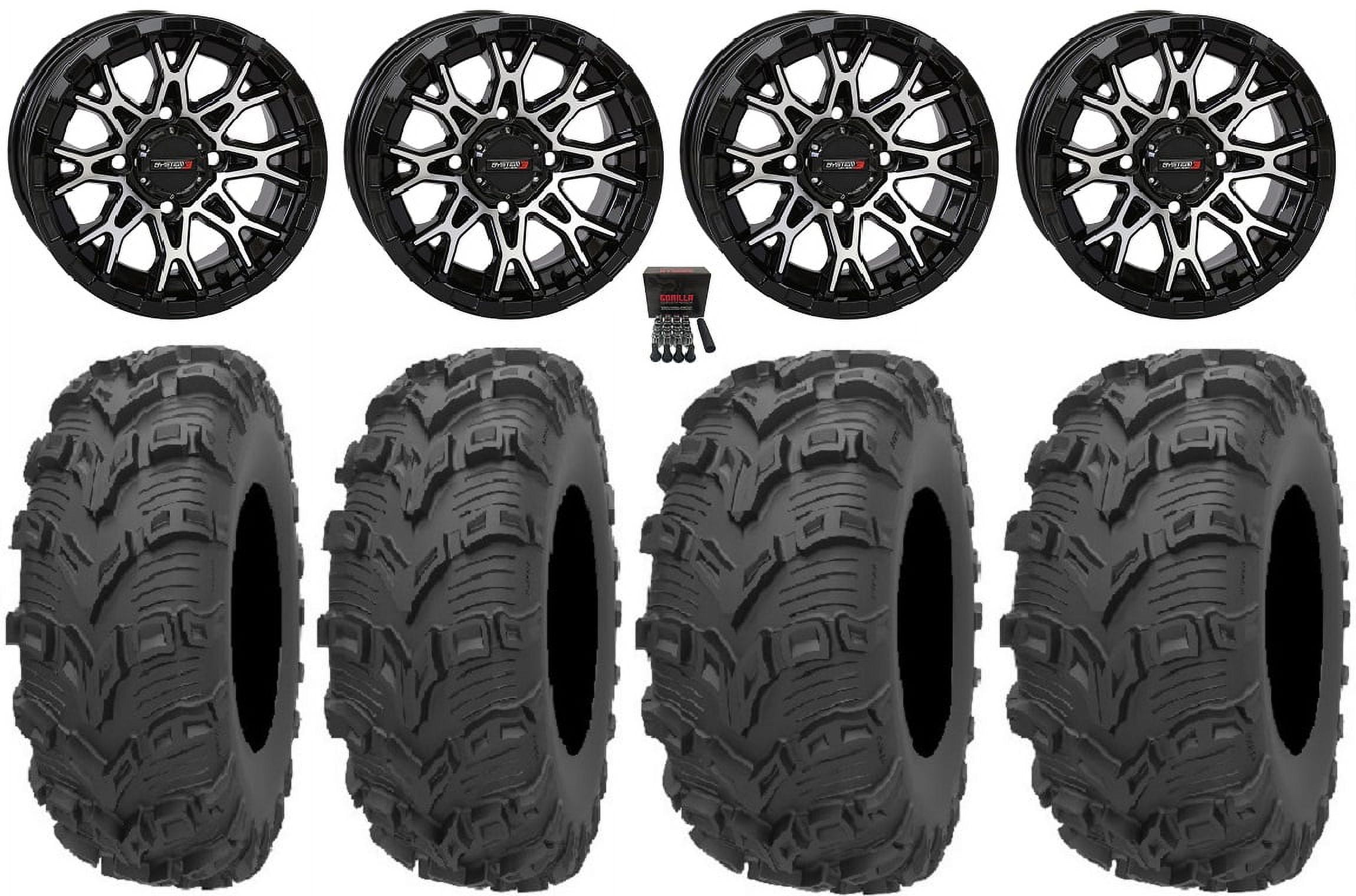 System 3 ST6 12" Wheels Black 26" Bear Claw EVO Tires Honda Rincon