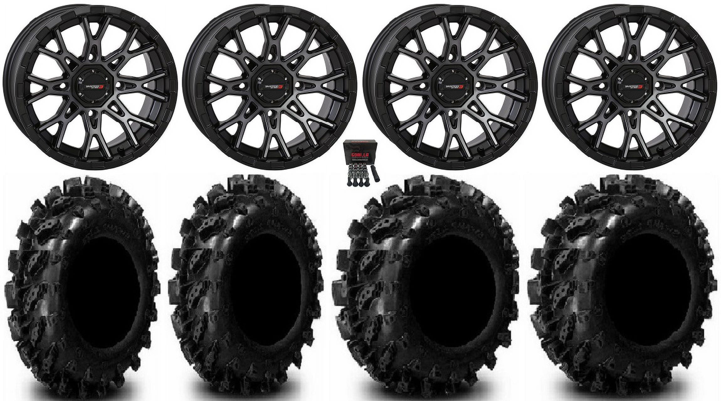 System 3 ST6 12" Wheels Dark Tint 25" Swamp Lite Tires Honda Rincon