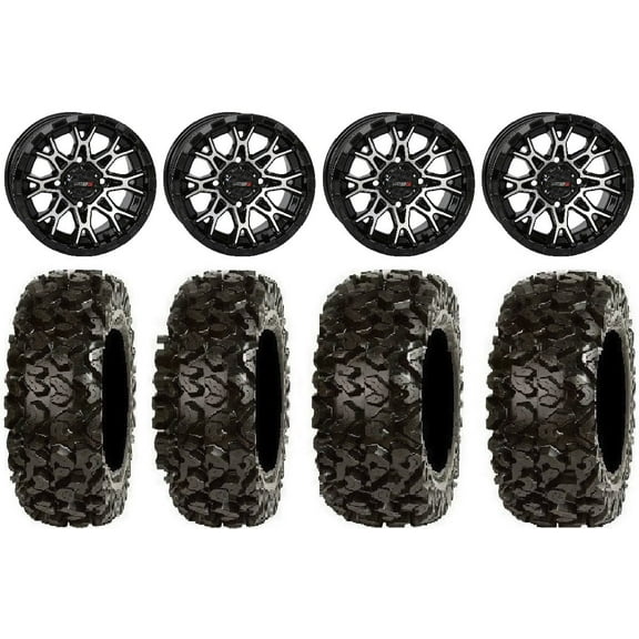 System 3 ST-6 14" Wheels Black 27" Rip Saw Tires Can-Am Maverick X3 / Honda Pioneer 1000 / Talon