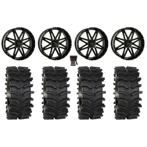 System 3 ST-7 24" Wheels Black 35" XT400W Tires Kawasaki Mule Pro FXT