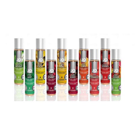 System Jo H2O 1oz Flavored Lubricant Collection - 10 Fruity Flavors - Strawberry, Watermelon, Peach, Cherry, Pineapple, Raspberry, Banana, Green Apple, Tropical, Mint - 1 oz Bottle of Each Flavor