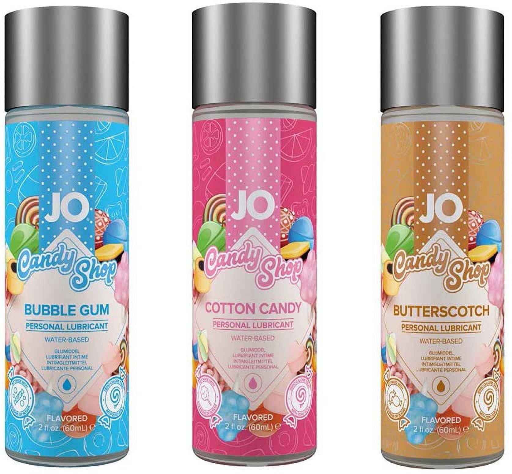 System Jo H2O Flavored Candy Shop Water Based Lubricant 2oz- 3 Flavors - Cotton Candy, Butterscotch, Bubble Gum