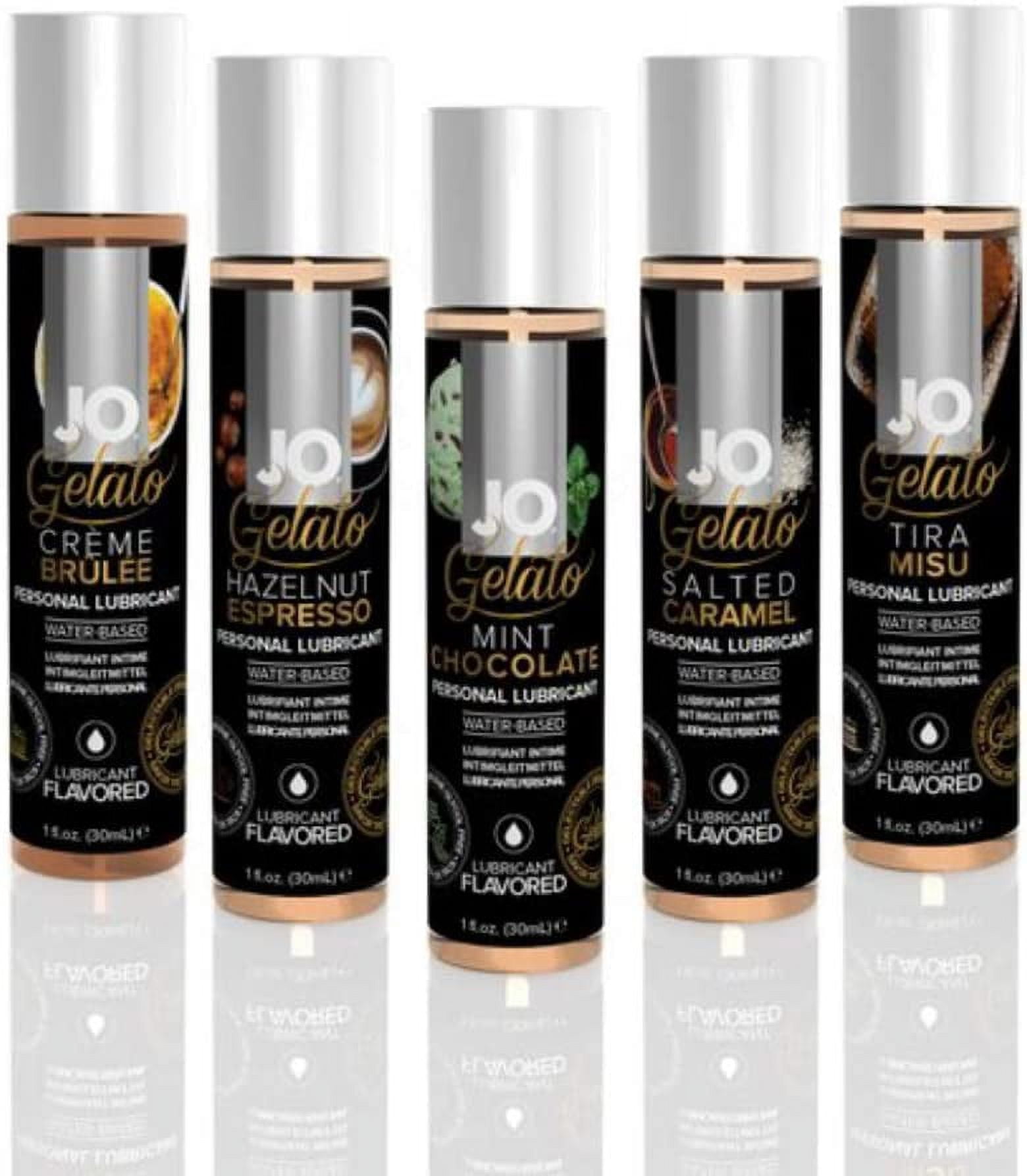 System Jo H2O Flavored Lubricant Collection - 5 Gelato Flavors - Creme Brulee, Hazelnut Espresso, Mint Chocolate, Salted Caramel, Tiramisu - 1oz Bottle of Each Flavor