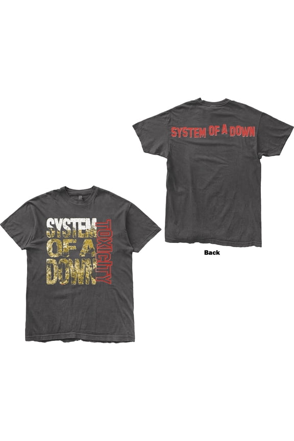 System Of A Down Unisex T-Shirt: Toxicity Stack (Charcoal Grey) (Back Print)
