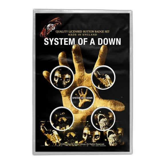 System Of Down Button Badge Pack Hand Logo new Official 5 x Pin Button