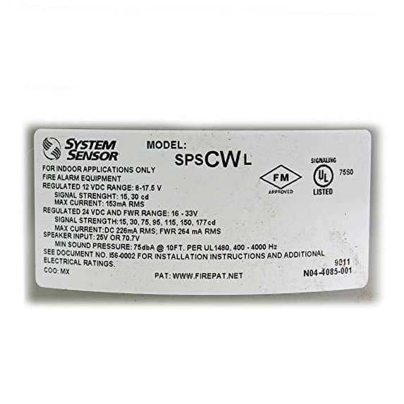 System Sensor SPSCWL Ceiling Mount Speaker Strobe, Clear Lens, White