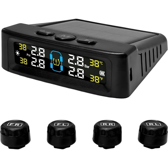 System, System with Solar & , 4 External Sensors, 6 Modes, /Off Real-time LCD Display Tyre