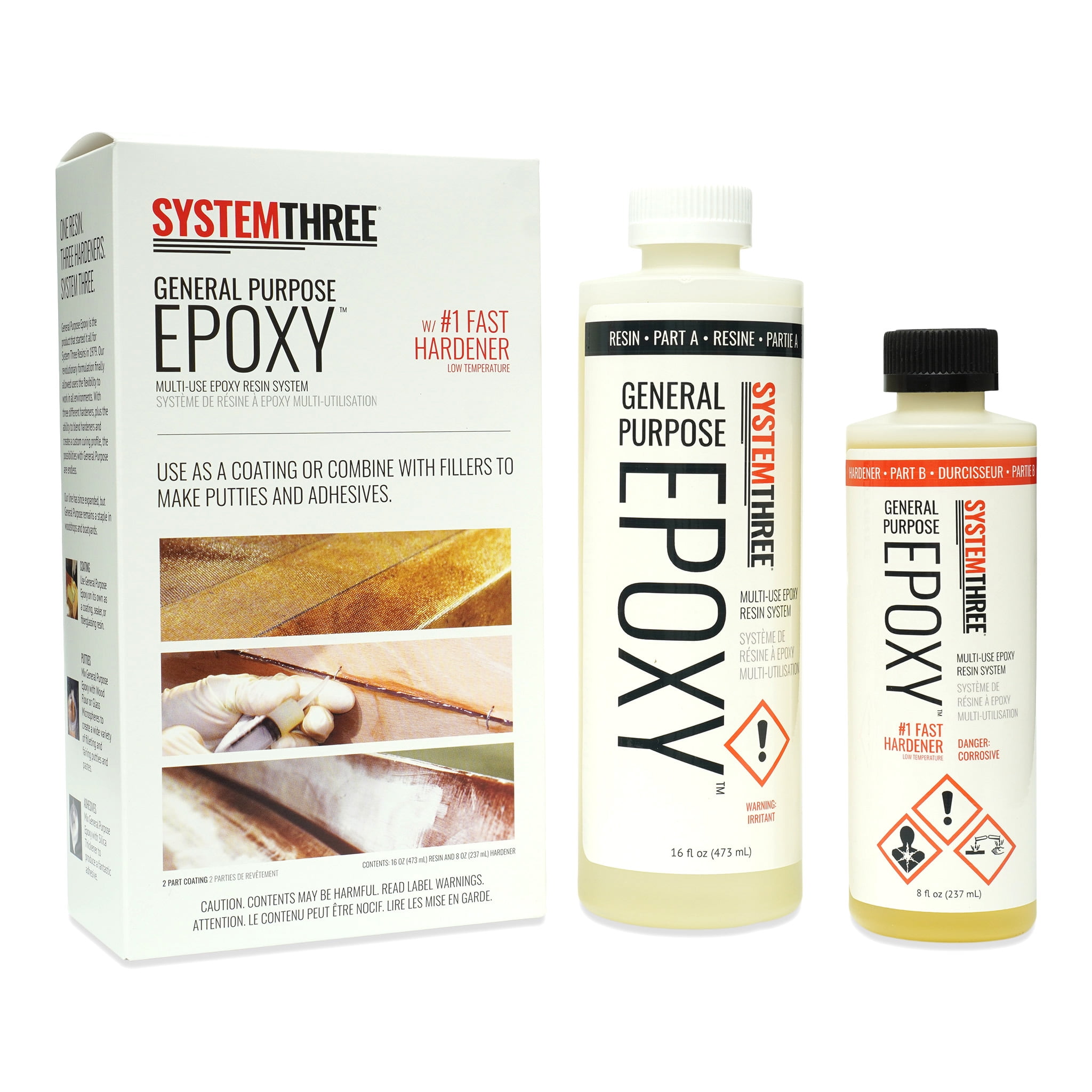 System Three Fast Hardener General Purpose Epoxy Resin Kit, 1.5 Pint, Light Amber