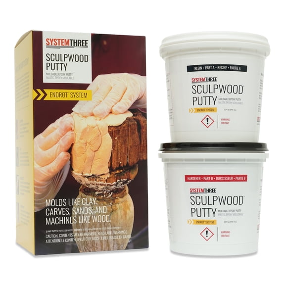 System Three SculpWood Putty Epoxy Filler, 1/2 Gallon Kit