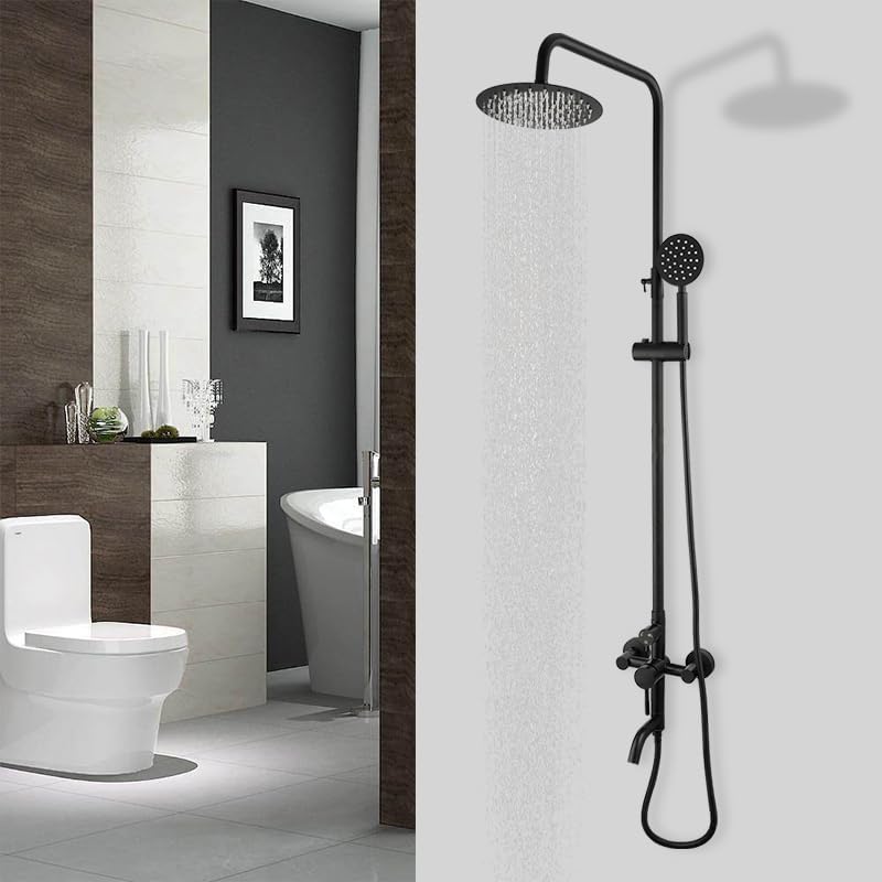 System With Tub Spout Matte Black Exposed Shower Faucet Set Wall ...