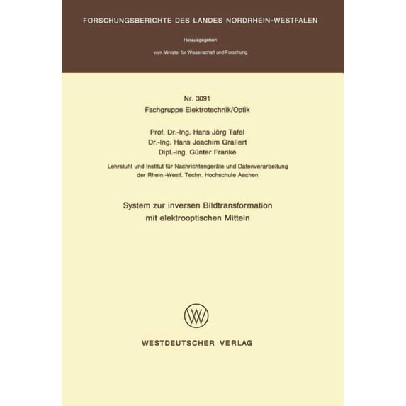 System Zur Inversen Bildtransformation Mit Elektrooptischen Mitteln, (Paperback)