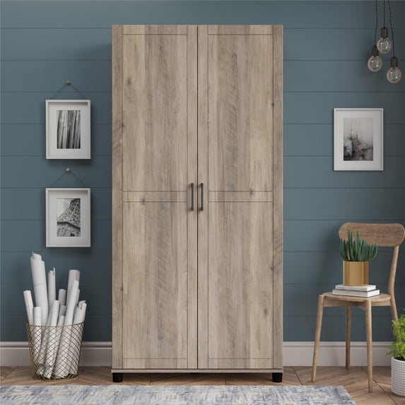 SystemBuild Callahan 36" Utility Storage Cabinet, Gray Oak
