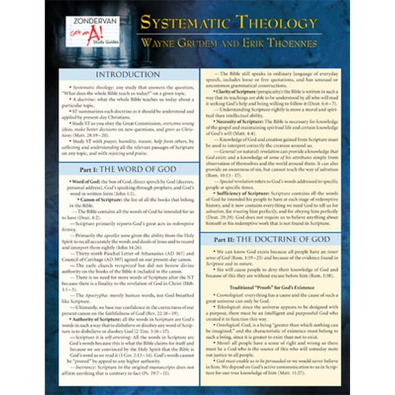 Pre-Owned Systematic Theology Laminated Sheet (Zondervan Get an A! Study Guides), 9780310273196, 0310273196, Paperback, Study Guide edition