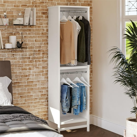 Systembuild Evolution Elga Elga 2-Shelf Double Clothing Rod Closet Tower, Ivory Oak