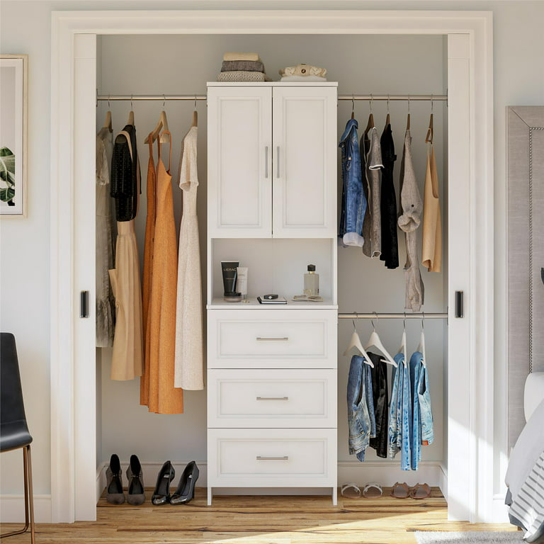 Wardrobe Cabinet Closet with 3 Drawers Storage Shelves Bedroom Organizer  White